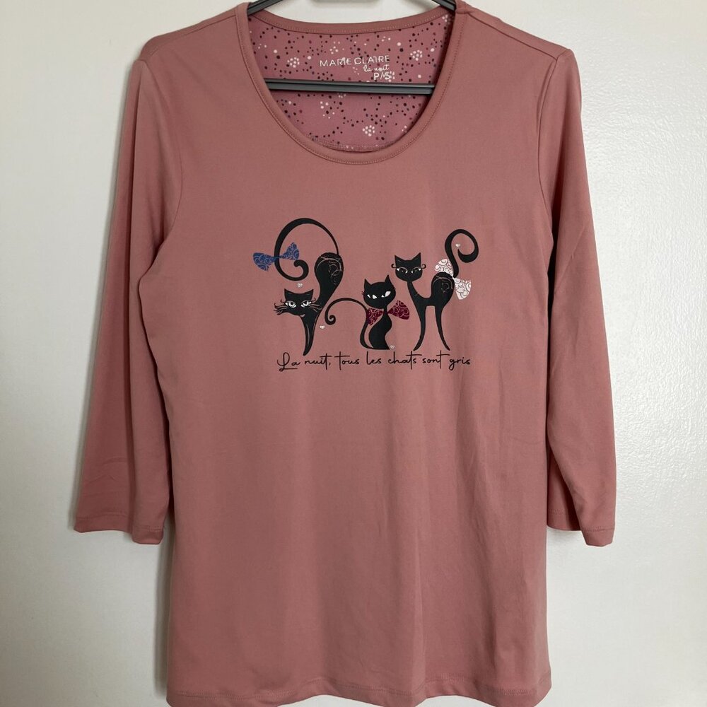 Marie Claire Cat Lover Pajama Top Women's Size Small FLAW